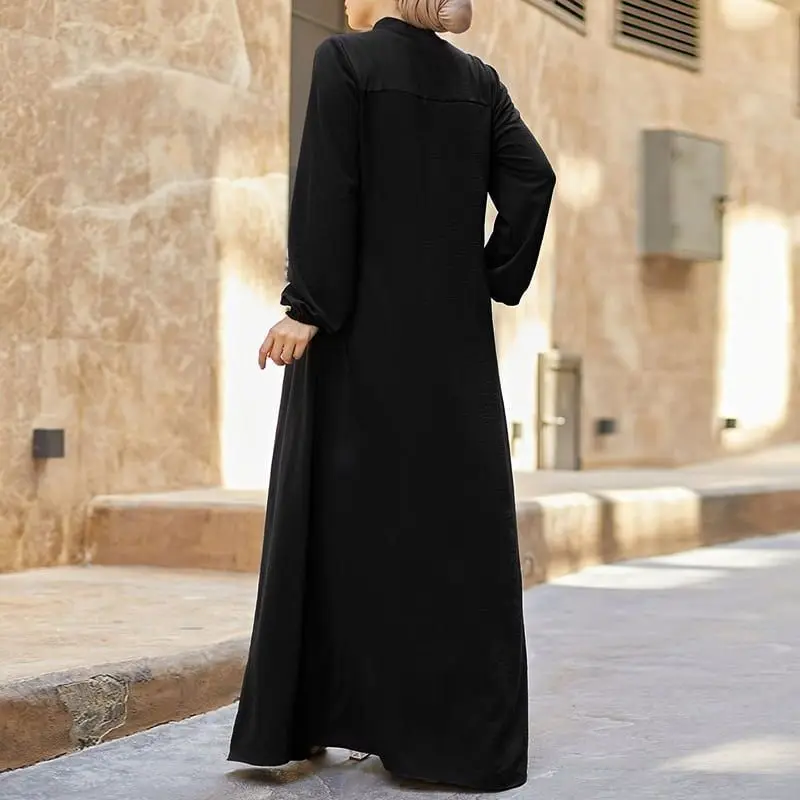 2024 New Muslim Women's Wear Middle East Arabic Style Stand Collar Zipper Cardigan Pocket Loose Temperament Dress abaya femme