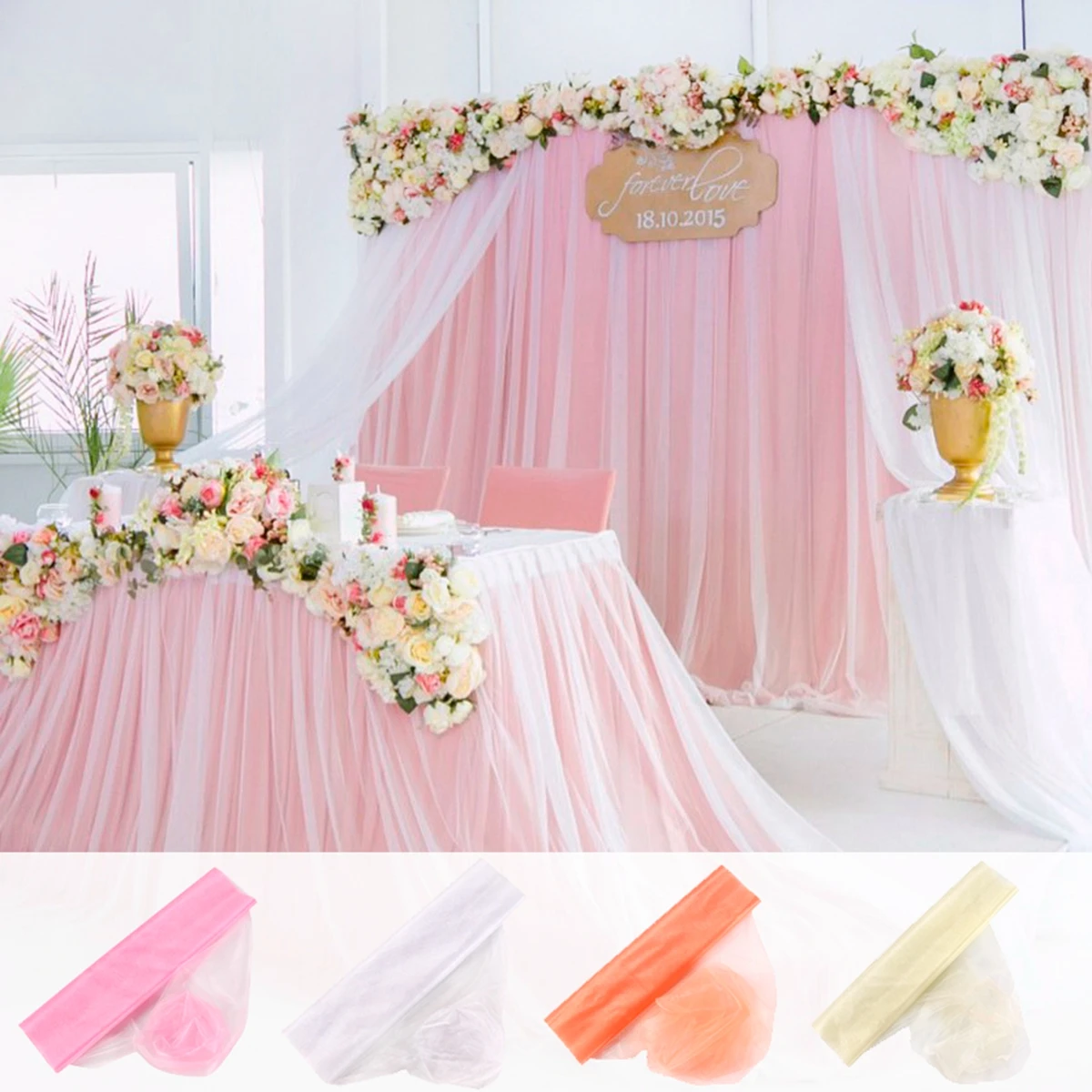 10m Wedding Decoration Organza Sheer Fabric Tulle Roll – Floral Supplies  Store