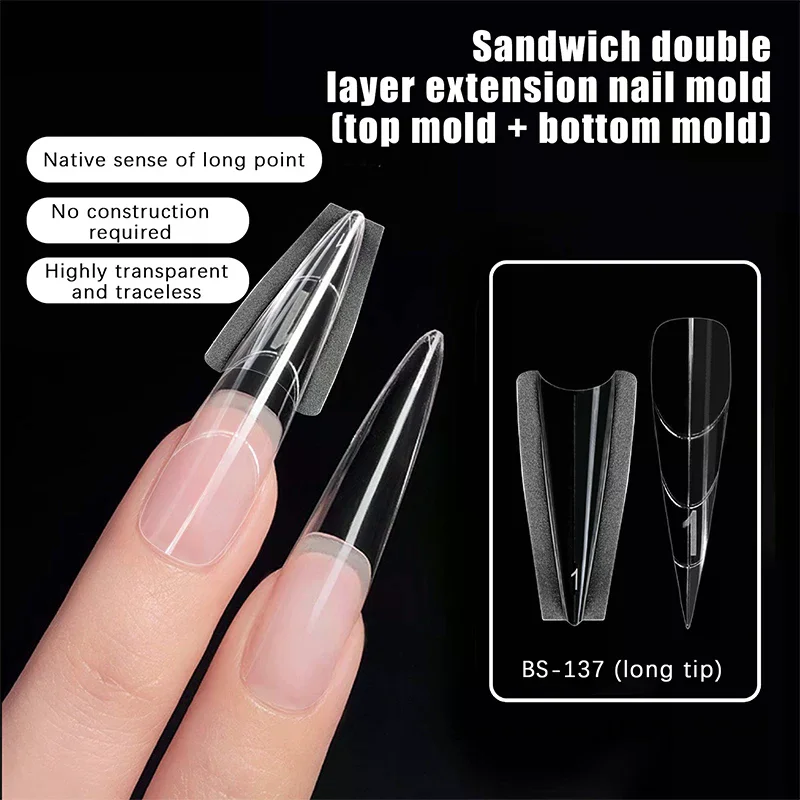 240PCS 15 Sizes Sandwich Dual Nail Forms Top Bottom Mold Almond Nail Extensions UV Gel DIY Nail Art Tools Salon Home Supplies