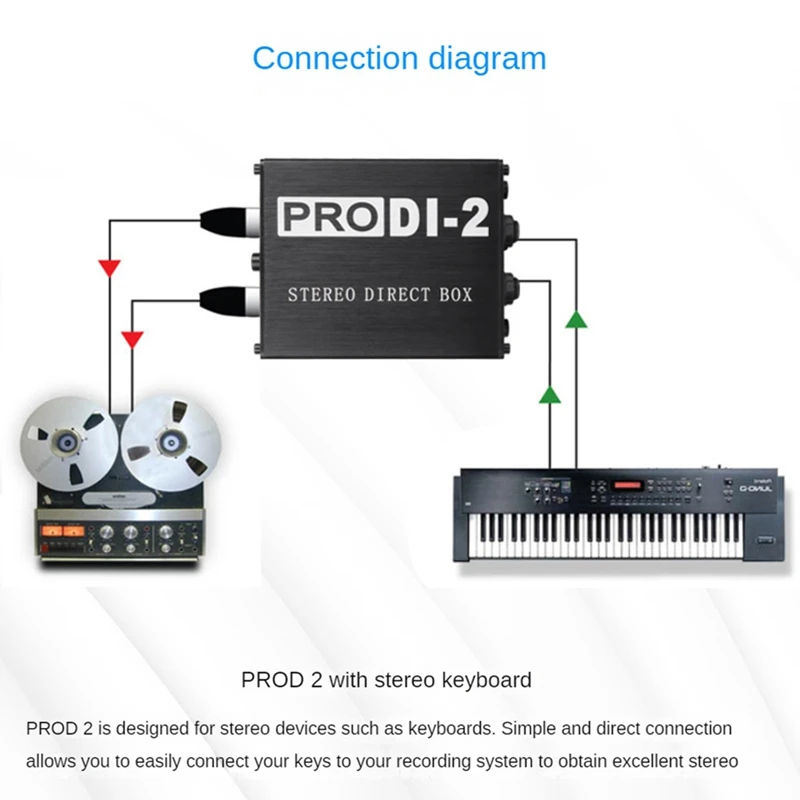 Prodi-2 Passive Stereo Direct Box Audio DI Box Direct Injection Box Low Noise Guitar Bass DI 2 Channel Audio Converter 4