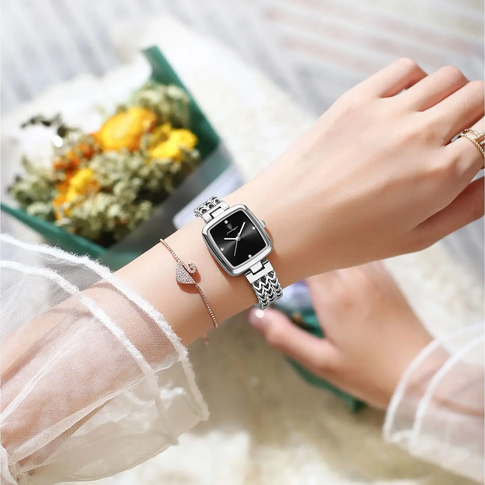 Poedagar Fashion Simple Square Watch For Woman Waterproof Stainless Steel Classic Women Watches Elegant Quartz Ladies Wristwatch, Alina Gadgets