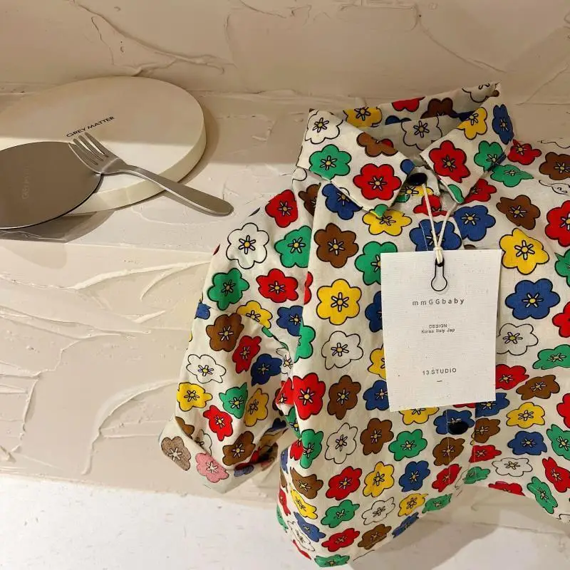 2022 Primavera Autunno Ragazze Ragazzi Moda Pring Fiore Camicetta A Maniche Lunghe