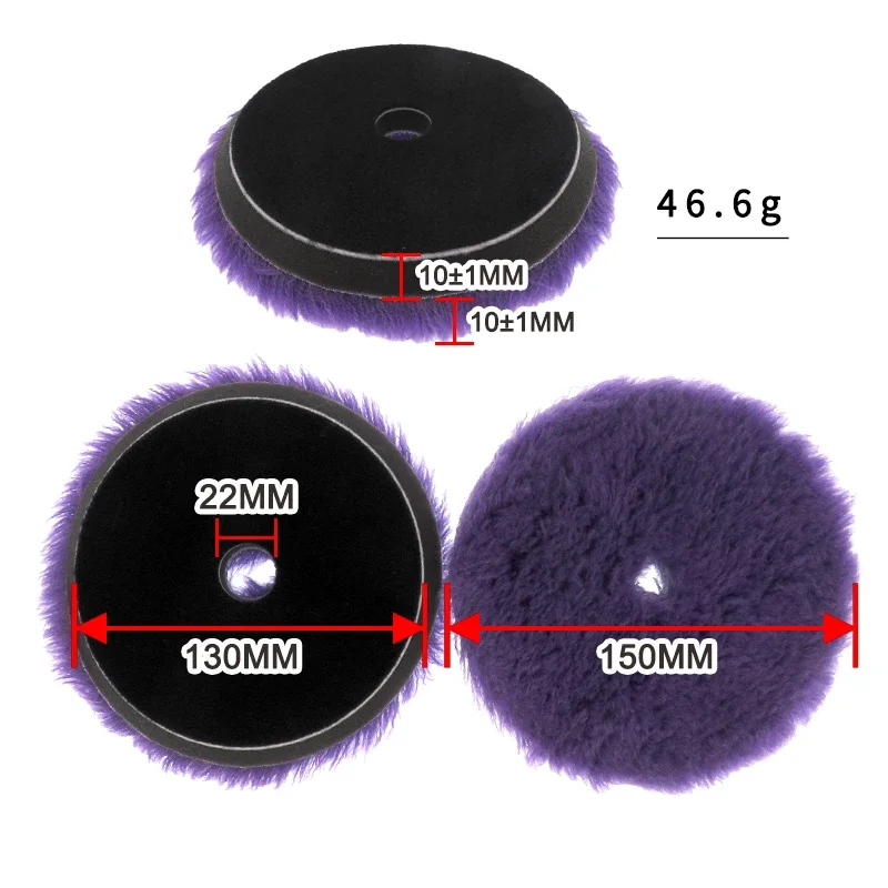 6Inch 150MM Purple Wool Polishing Pads 1Pcs Premium Buffing Wheel with Hook and Loop for Car Polisher Polishing and Buffing 2