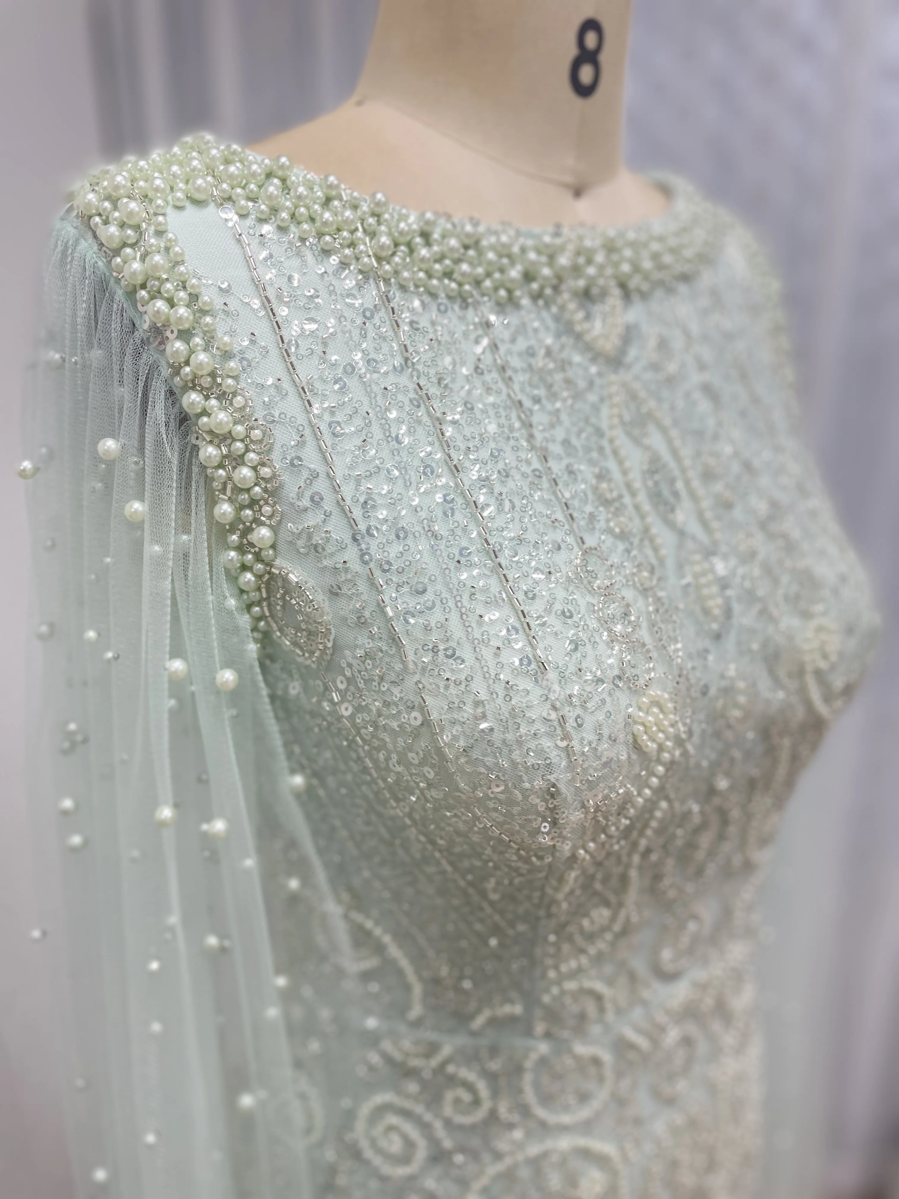 MYMB Luxus Dubai Weiß Nude Meerjungfrau Abendkleid Mit Cape Sleeve Für Frauen Hochzeit Braut Arabisch Braut Party Kleider MB40369 – Detail 15