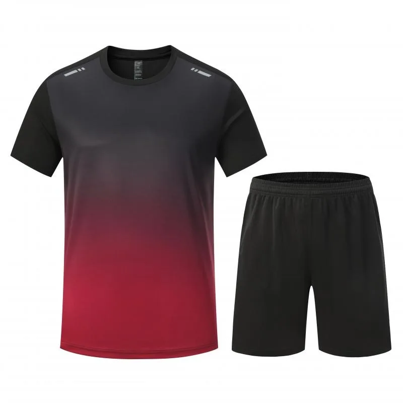 Fitness Clothes Ice Silk Quick Drying T-shirt Suit Men Short Sleeve Running Sportswear Shorts Tracksuit Gym Sports Training Sets