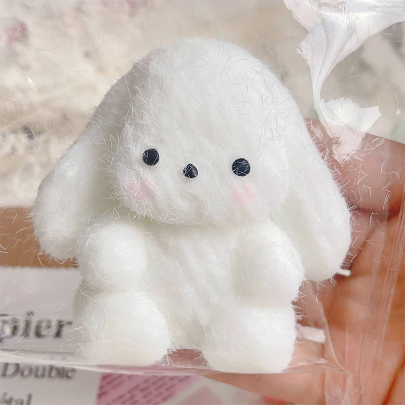 Cute Flocking Bunny Taba Squishy Stress Relief Decompression Toy Squeeze Plush Rabbit Anti Stress Fidget Toy For Adult Kids Gift 3