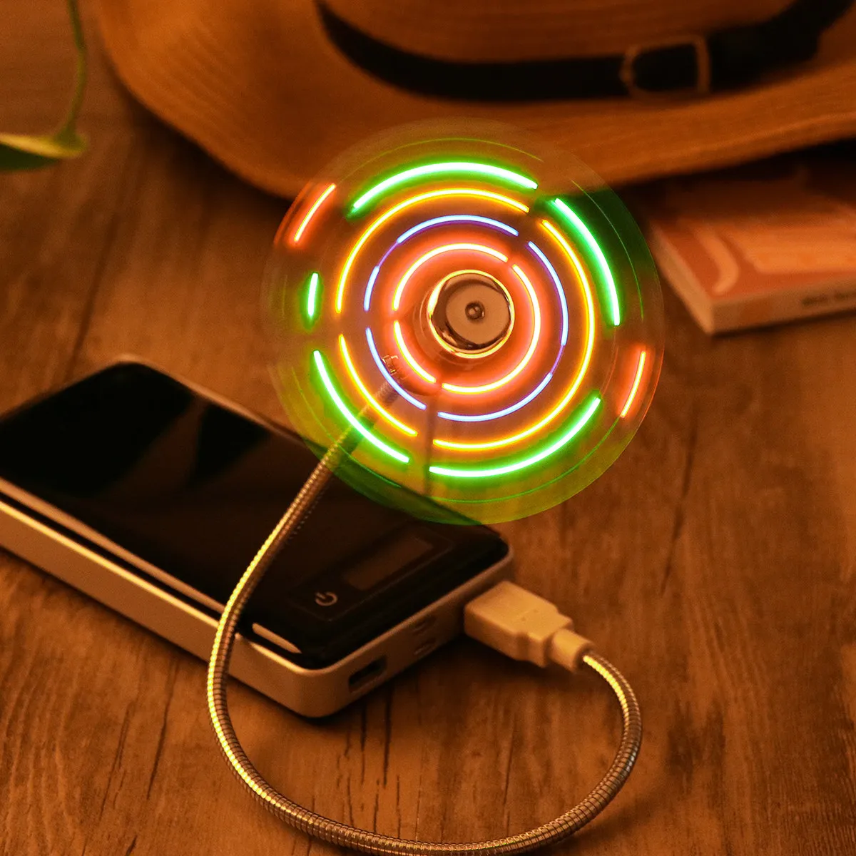 미니 USB 팬 실버 41cm 길이, 64가지 다채로운 LED 패턴, 데스크탑 노트북용 원형 디스플레이, 드라이버 필요 없음, 가젯