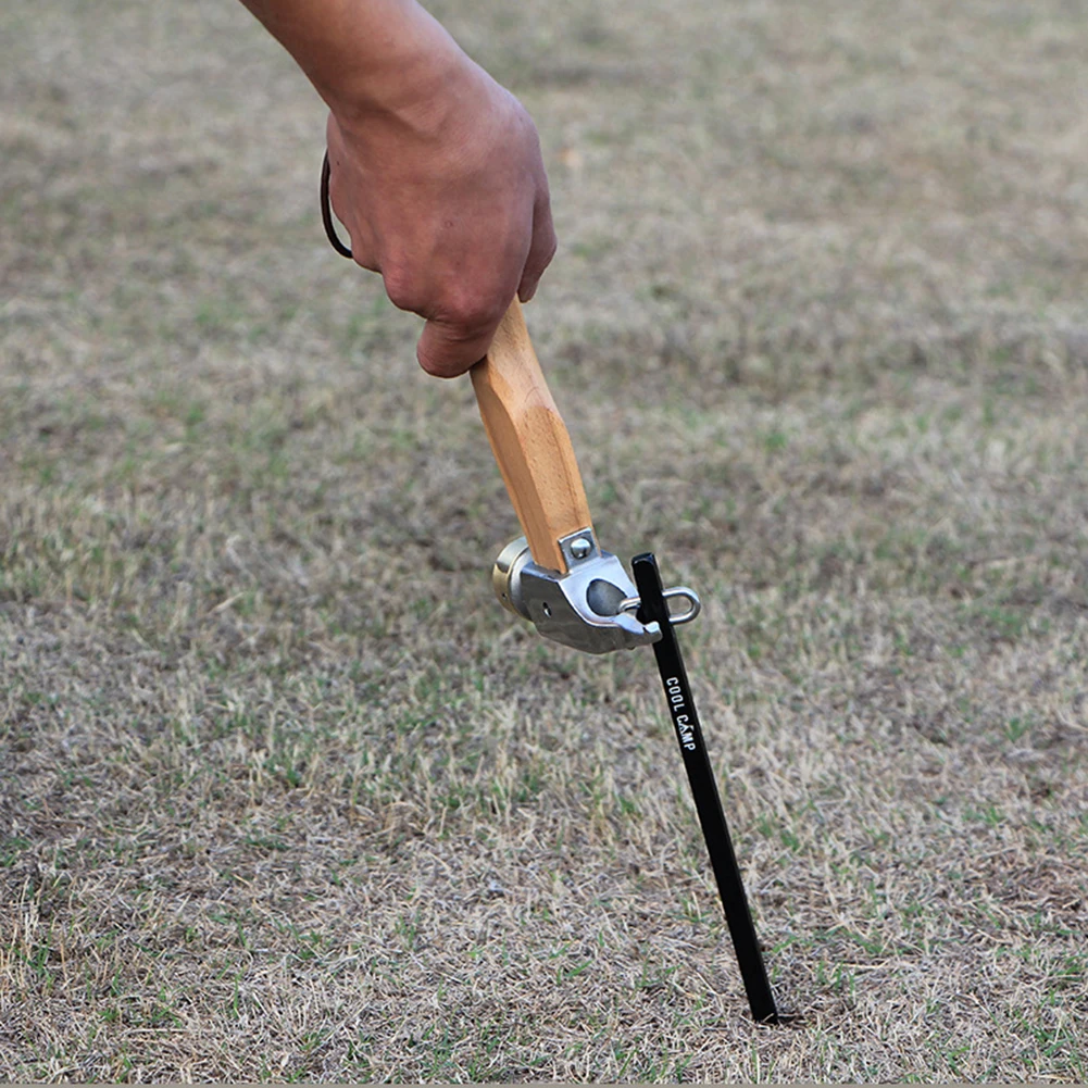 Portable Tent Stake Remover Copper Tent Nail Puller Hammer Multifunctional Wood Handle for