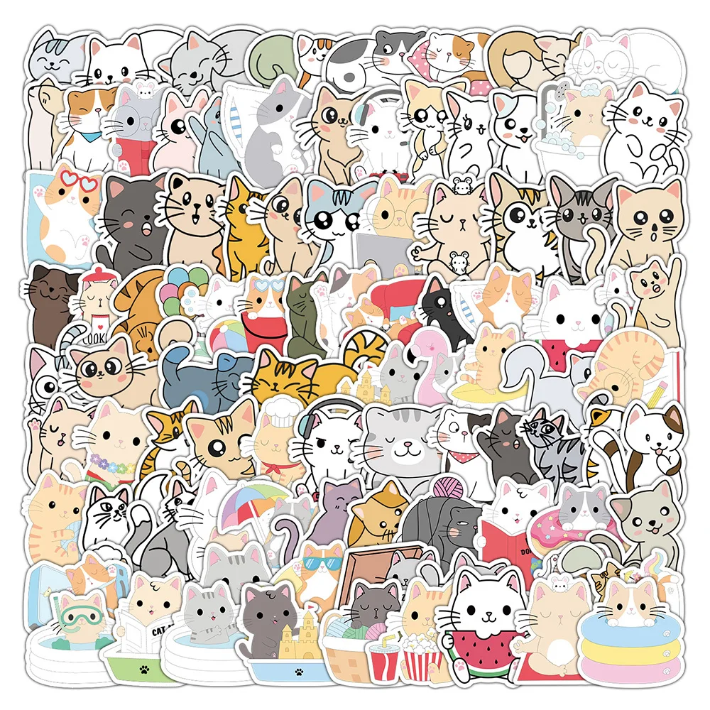 

10/30/50/100PCS Cute Animal Cats Stickers Cartoon Aesthetic Decal DIY Laptop Phone Case Diary Waterproof Kawaii Sticker for Kids