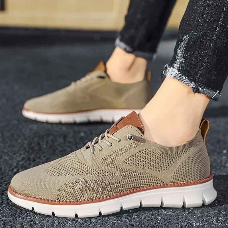 2024 Men Sneakers Plus Size Trendy British Style Summer Breathable Soft Male Sports Shoes Fashion Solid Woven Mesh Running Flats 2
