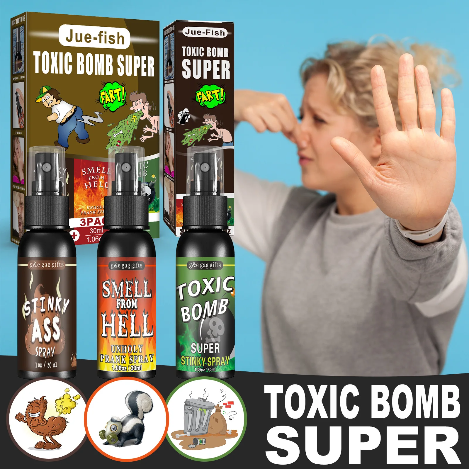 1/3PCS 30ML Super Fart Spary Gag Prank Poop Smell Liquid Spray Bottle Stink  Bomb Smelly Props April Fools' Day Party Funny Toys