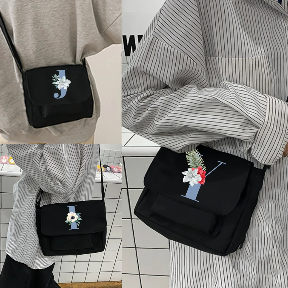 

Large Capacity Messenger Bag Blue Letter Print Shoulder Bag Women Diagonal Canvas Cross Pack Youth Fashion Ladies Casual Version
