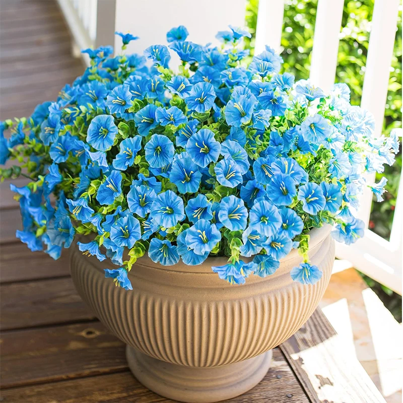 2/4 Stück künstliche Blumen, künstliche Seiden-Morning-Glory-Blumen, Eukalyptuspflanzen, UV-beständig, für Garten, Hochzeit, Dekoration, Heimdekoration – Detail 11