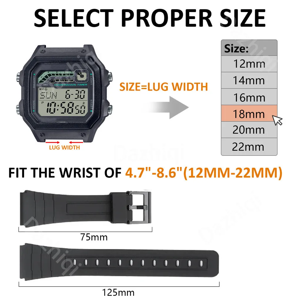 Black Resin Watch Bracelet Strap, Multi-Size Adjustable Watchband