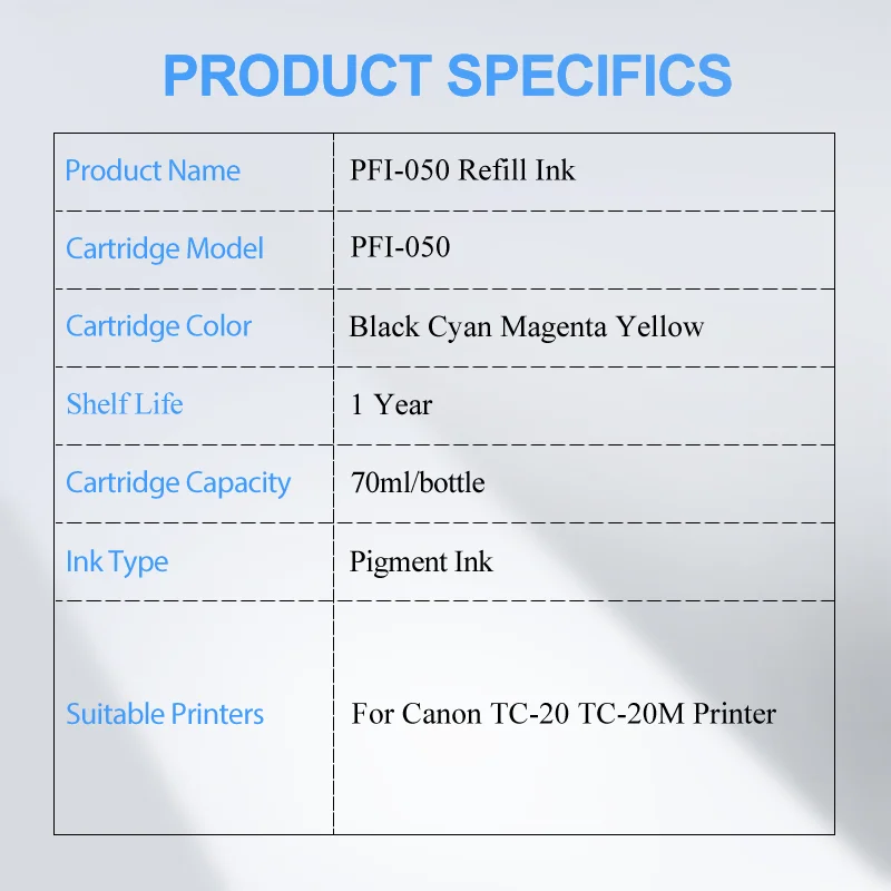 Ink Refill Kit Dye Ink Refill Inkjet Printer Ink Ink Cartridge Refill Kit Ink Refill 1Set/4pcs PFI050 PFI-050 PFI 050 Pigment Ink For Canon TC-20 TC-20M Printer Compatible Bottle Ink Waterproof Colorful Refill Ink