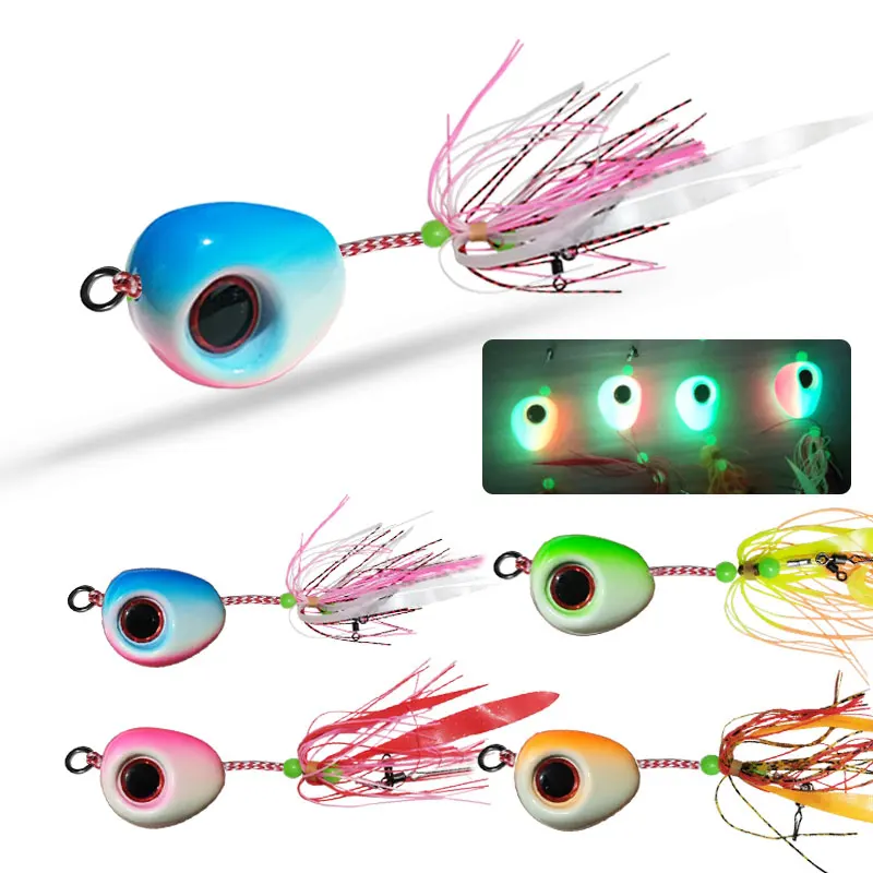 Metal Head with Skirt Jigging Fishing Lure Glow Kabura Pesca Slider Snapper Sea Bream Jig Hard Bait 1PC