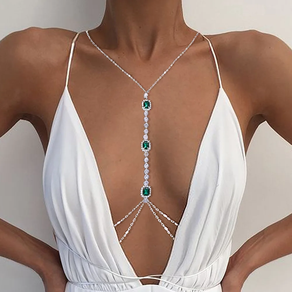 New Fashion Emerald Green Crystal Chest Chain Bras Chain Body Jewelry For  Women Trendy Sexy Rhinestone Body Chain Beach Party - AliExpress