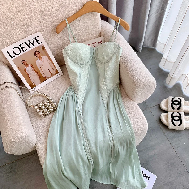 

Mint Green Sexy Spaghetti Straps Tube Dresses Women 2022 Sweet Bodycon Midi Mesh Dress Elegant Club Party Evening Cami Dresses