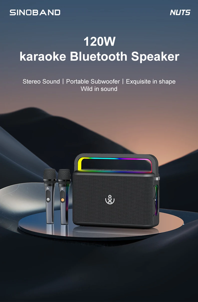 Description Picture 3 of item2025 XDOBO Nuts 120W Bluetooth Speaker Portable Karaoke Bass with Dual Microphone Atmosphere Light HIFI Waterproof Boombox