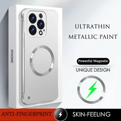 Sleek Matte Metal Magnetic Phone Case - Frameless Design - iPhone 15 Plus (Silver)