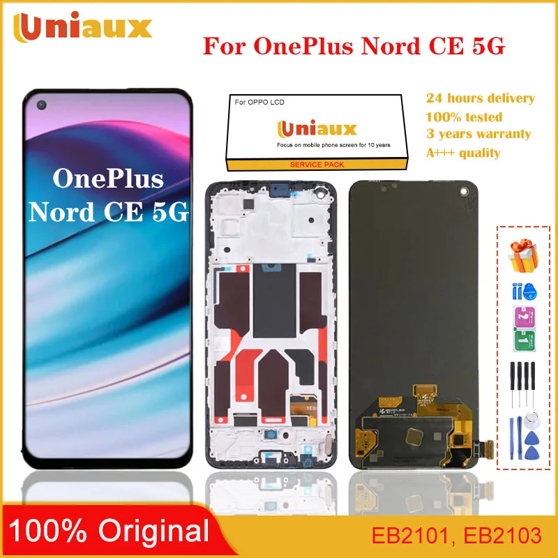 

Оригинальный сенсорный ЖК-экран 6,43 дюйма для OnePlus Nord CE 5G EB2101, дигитайзер сенсорной панели для OnePlus Nord Core Edition EB2103, рамка