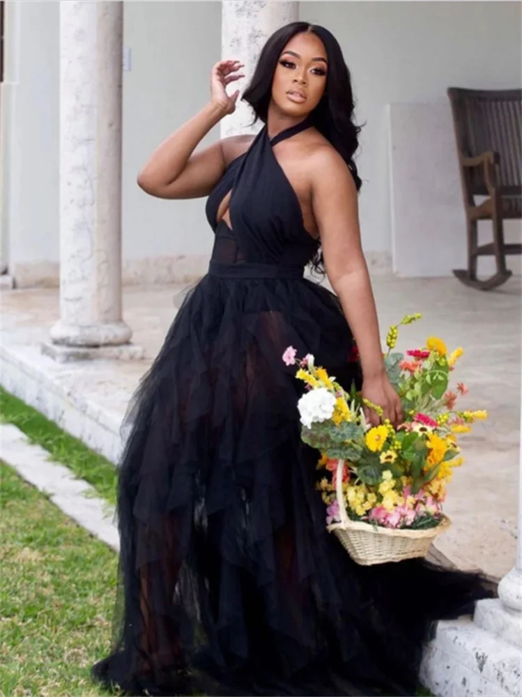 Wmstar 2022 New Solid High-end Holiday Sexy Chiffon Dress Halter Sleeveless Women High Waist Maxi Dress Wholesale Dropshipping