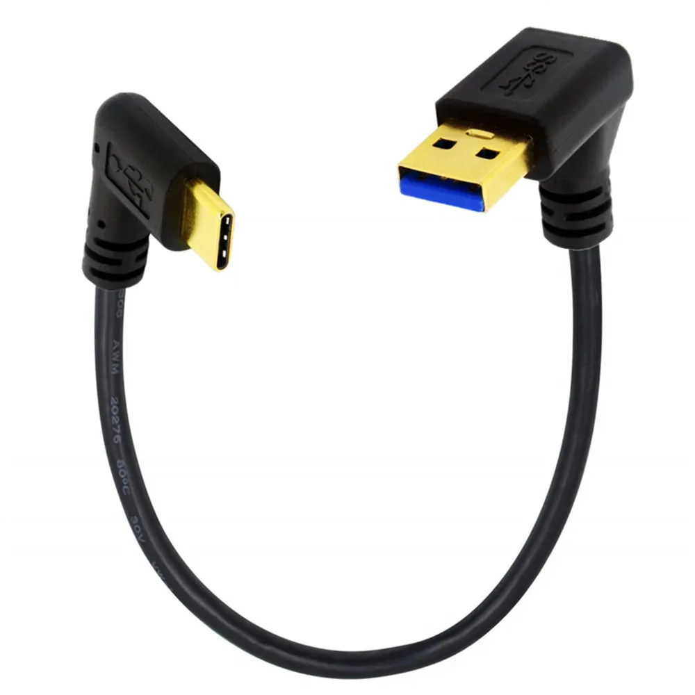 

Позолоченный 90 градусов угол USB 3,0 (тип A) штекер к USB3.1 (тип C) штекер USB синхронизация данных и зарядный кабель разъем (черный) 0,25 м