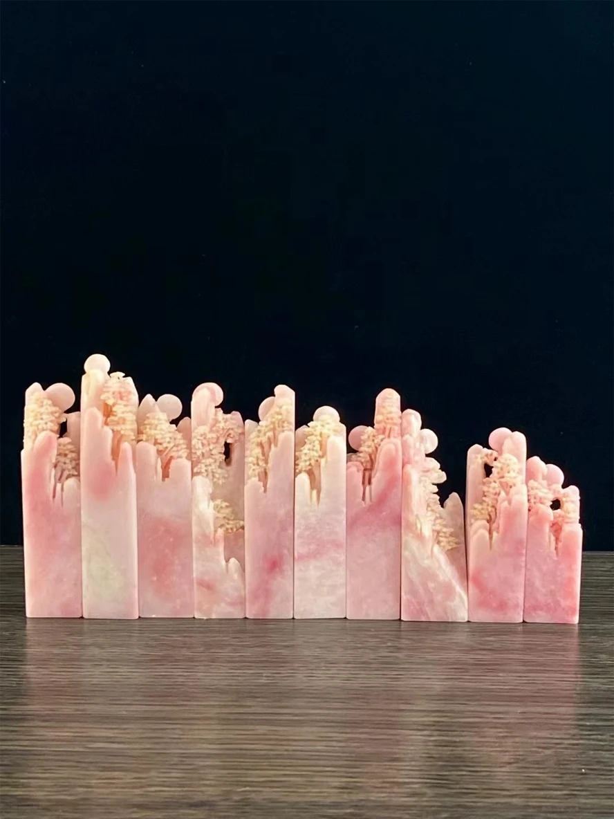 천연 핑크 씰 스톤, 손으로 조각한 스탬프 스톤 |   미술 서예 및 그림 용품, ..
