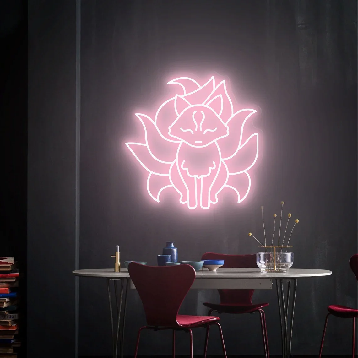 Enseigne Néon Masque Renard Japonais - Décoration Murale LED USB - Pour Restaurant, Bar, Chambre