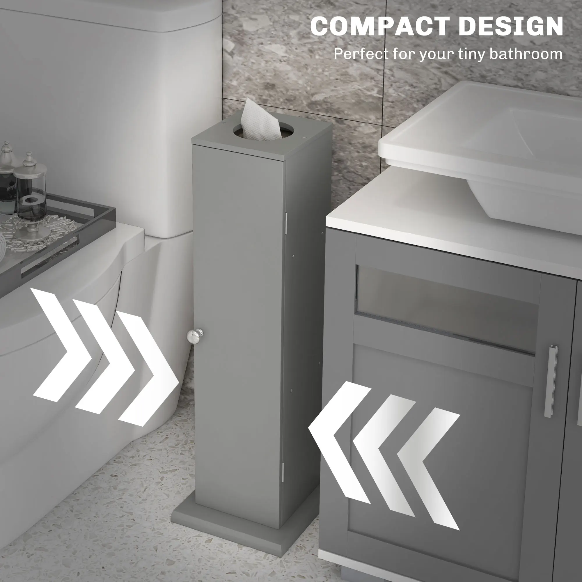 Homcom Toilet Paper Cabinet, Small Bathroom Corner Floor Cabinet with Doors and Shelves, Thin Storage Bathroom Organizer, Gray 4