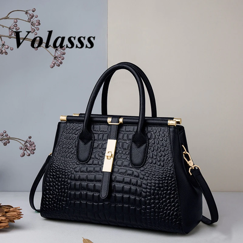 

VOLASSS 2024 New Fashion Cowhide Handbag Women's Genuine Leather Large Capacity Shoulder Bag Versatile Crossbody Tote Bag Female