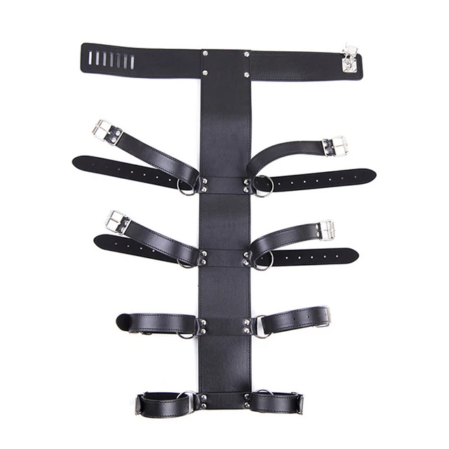 TLXT Leather Neck Collar Behind Back Restraint Bondage Harness Strait
