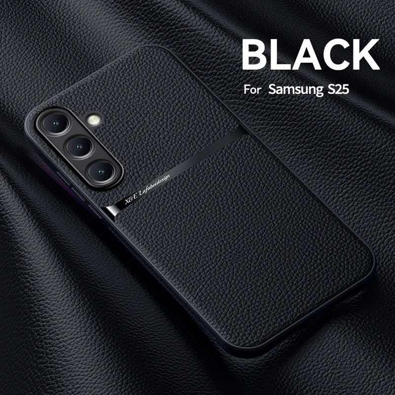 Premium Magnetic Black Leather Phone Case with Car Holder Attachment