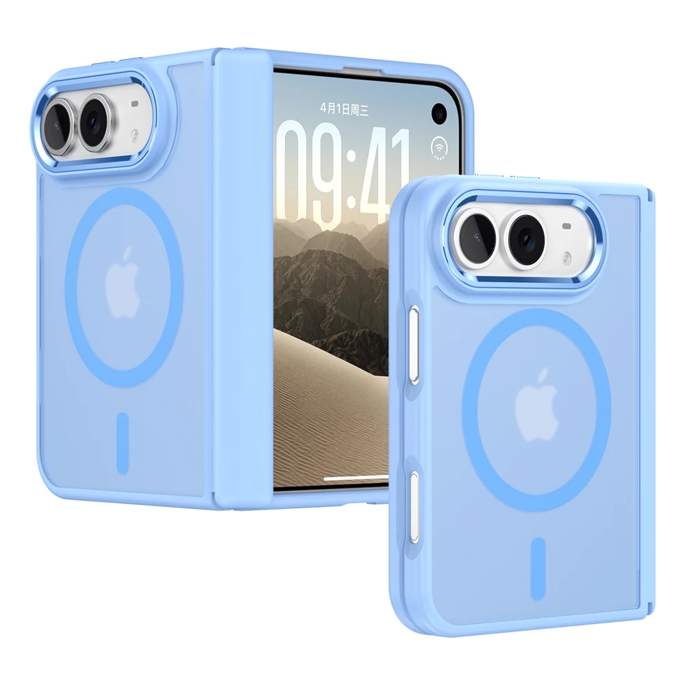 Luxury Matte Magnetic Charge Phone Case For iPhone Duo For Magsafe Skin Feel Translucent Shockproof Fold Cover Funda