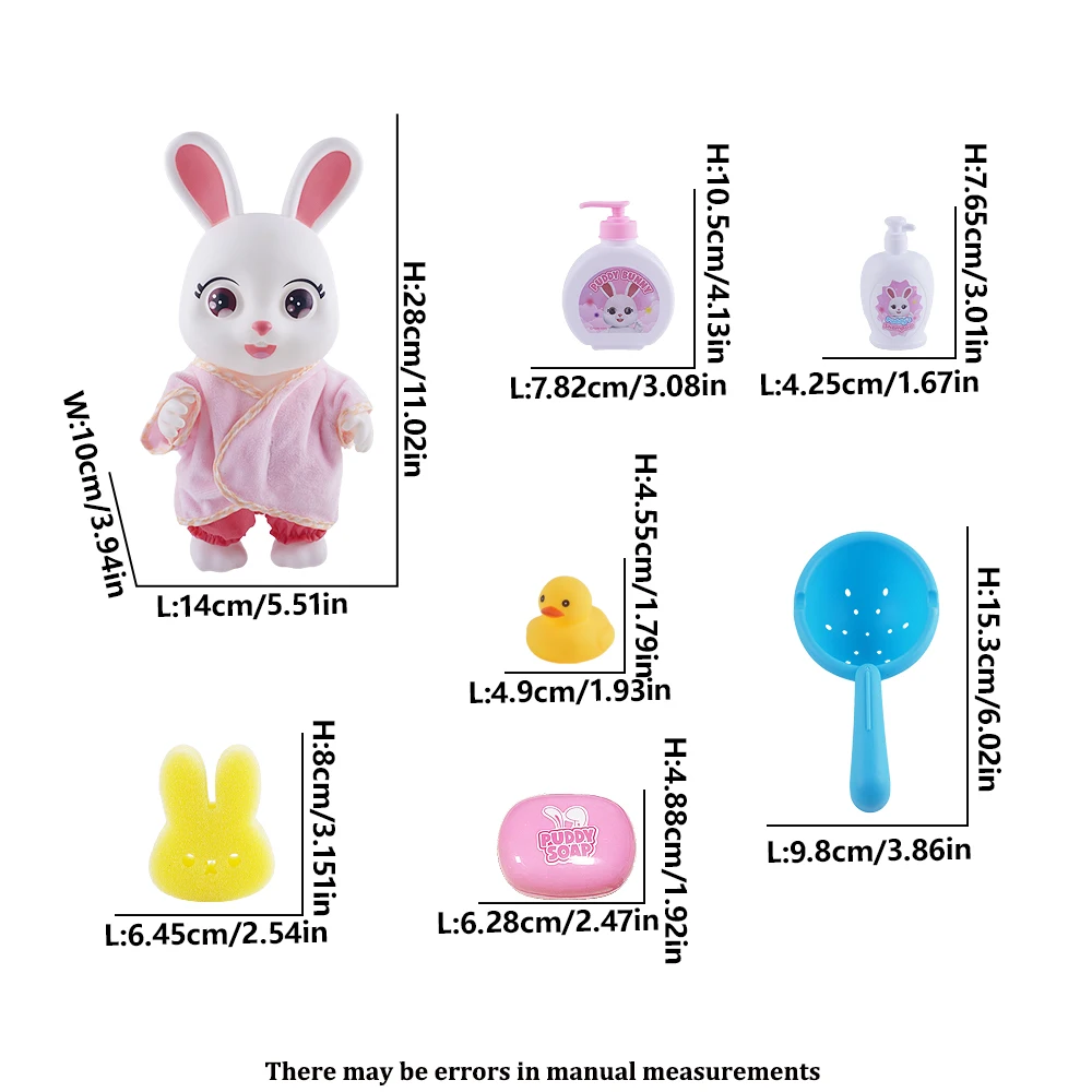 28cm 푸디 버니 욕실 목욕 장난감 세트 가정용 시뮬레이션 토끼 목욕 가운 목욕 인형 집 놀이 장난감