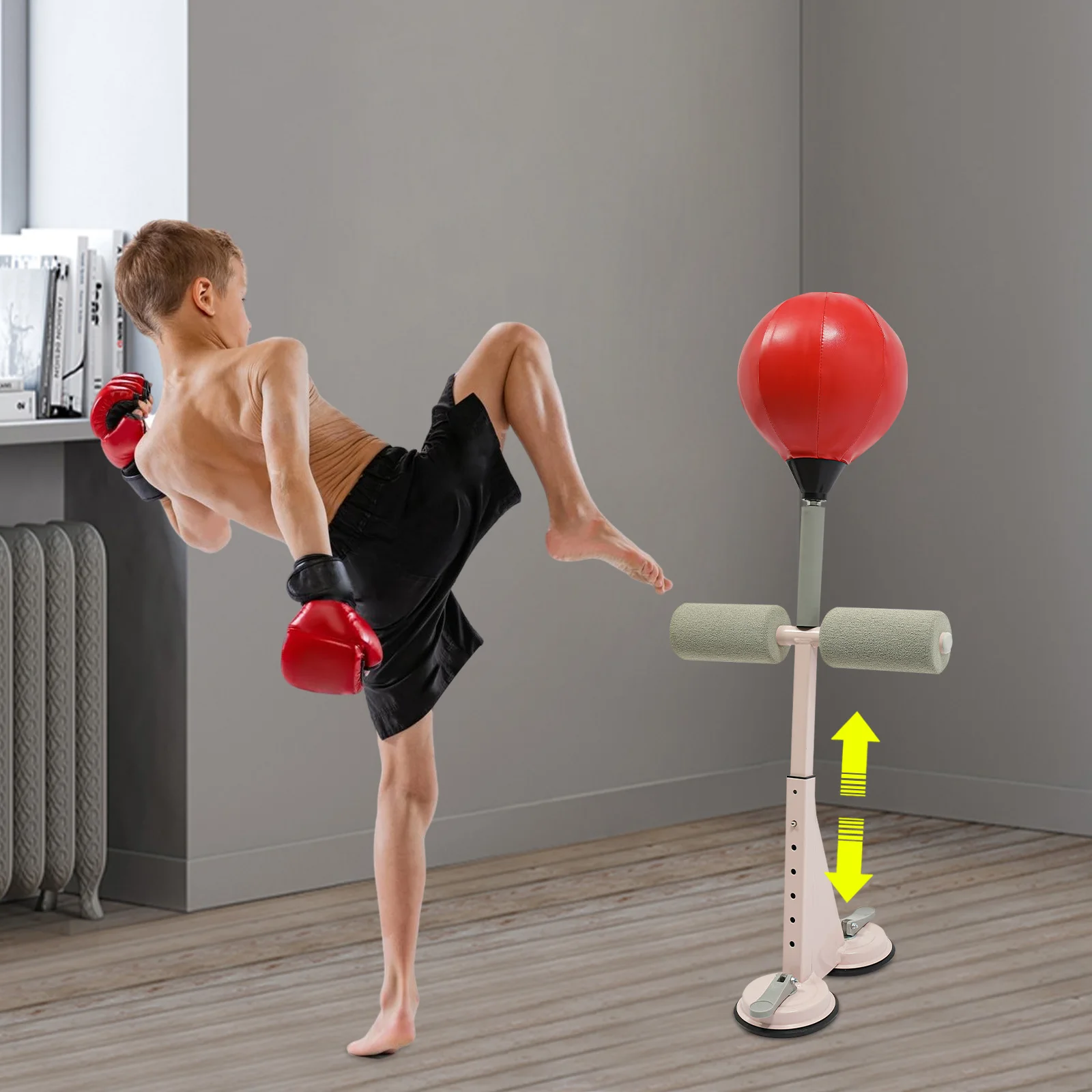 Boxsack mit Ständer, Boxball mit zwei Saugnäpfen, Boxausrüstung, höhenverstellbar, 6 Stufen, für Geschwindigkeits- und Krafttraining – Detail 4