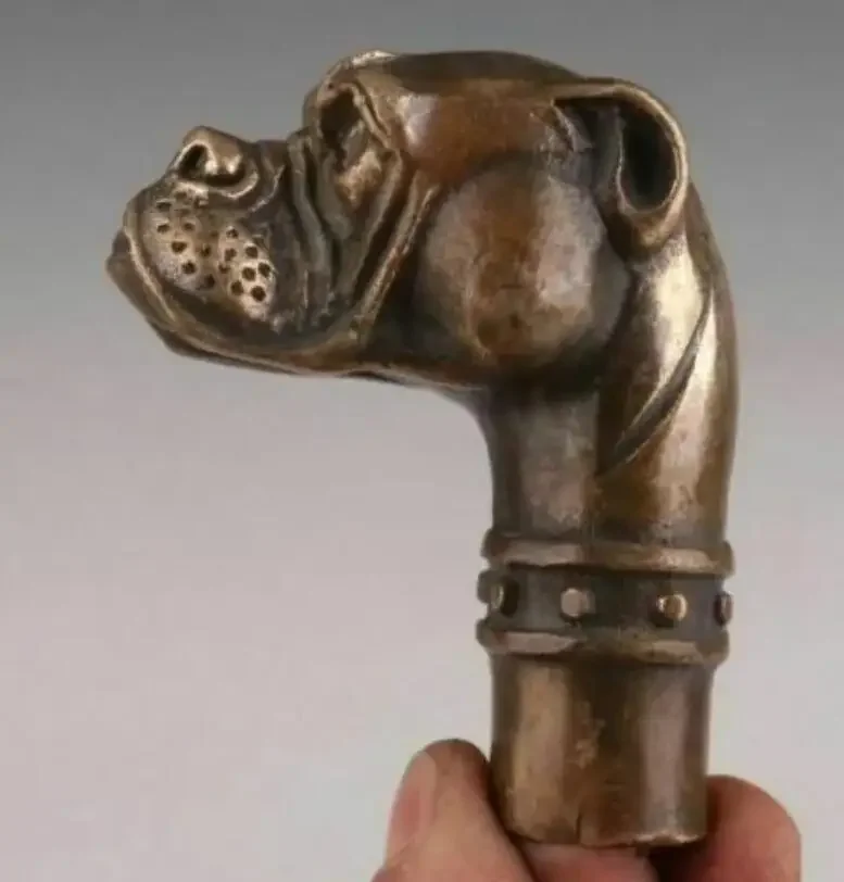 

Bronze Statue Dog Old Cane Walking Stick Head Handle Accessorie Collection Height 6.7cm