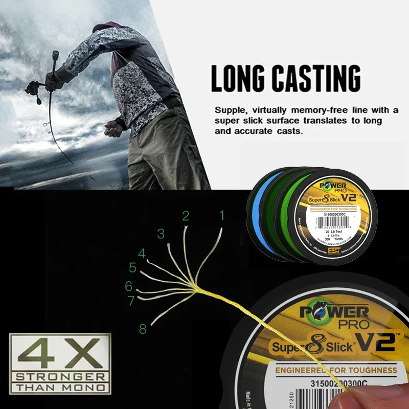 POWER PRO SSV2 Braided Spectra Fishing Line 300yds 10-80lb USA PE Braid Line for Sea Fishing