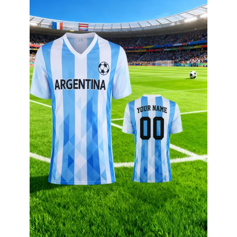 Argentina Jerseys Pattern T-Shirt For Men Football Customized 3D Print Short Sl…