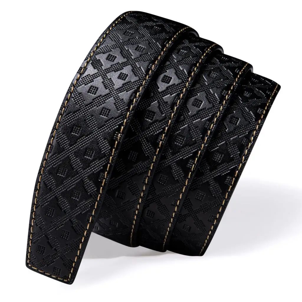 3.5cm Wide Mens Genuine Leather Belts Black Embossed Ratchet