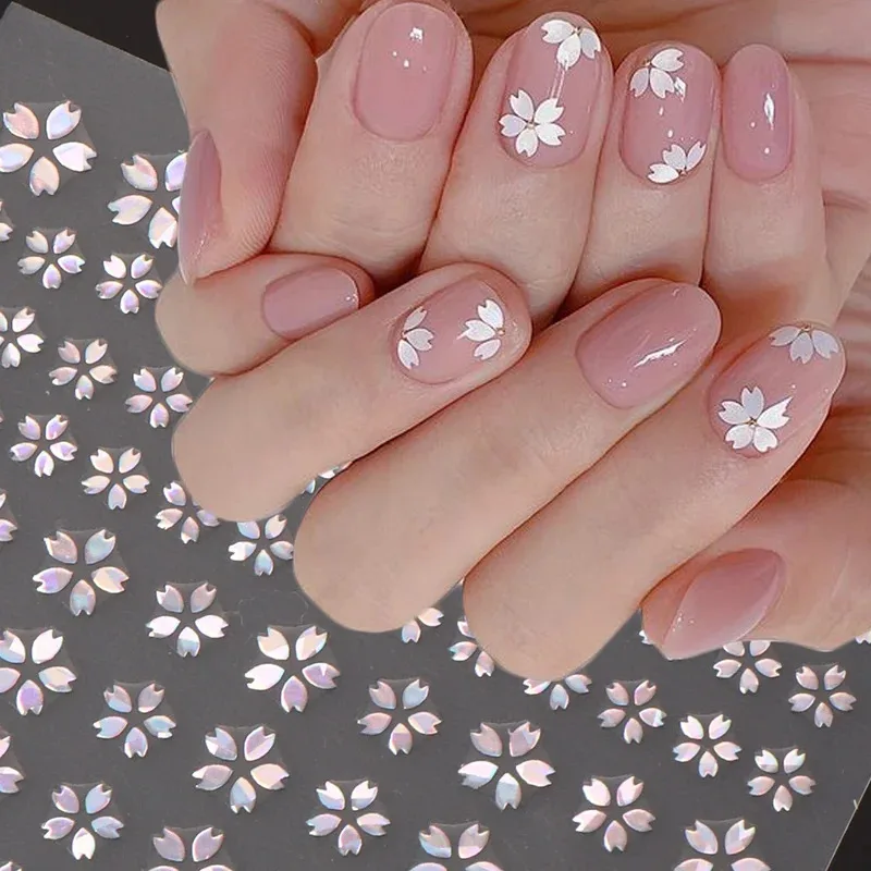Nail Decoration 3DLaser Sakura Nail Stickers Holographic Laser Snake Pattern Slider Sakura Water Transfer Nail Decoration Set