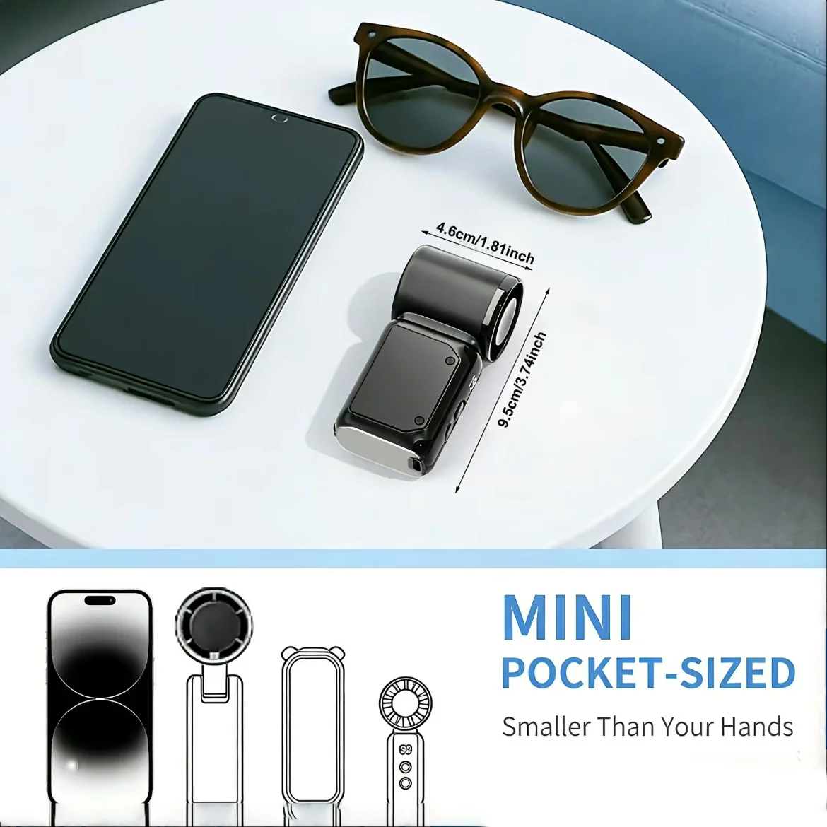 Portable silent mini bladeless electric fan, suitable for outdoor, travel, and office use, travel accessories 5