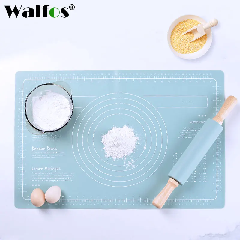 Walfos 실리콘 베이킹 매트, 들러붙지 않는 패드, 롤링 반죽 반죽 매트, 제빵기 요리, 케이크 페이스트리, 주방 가제트 액세서리