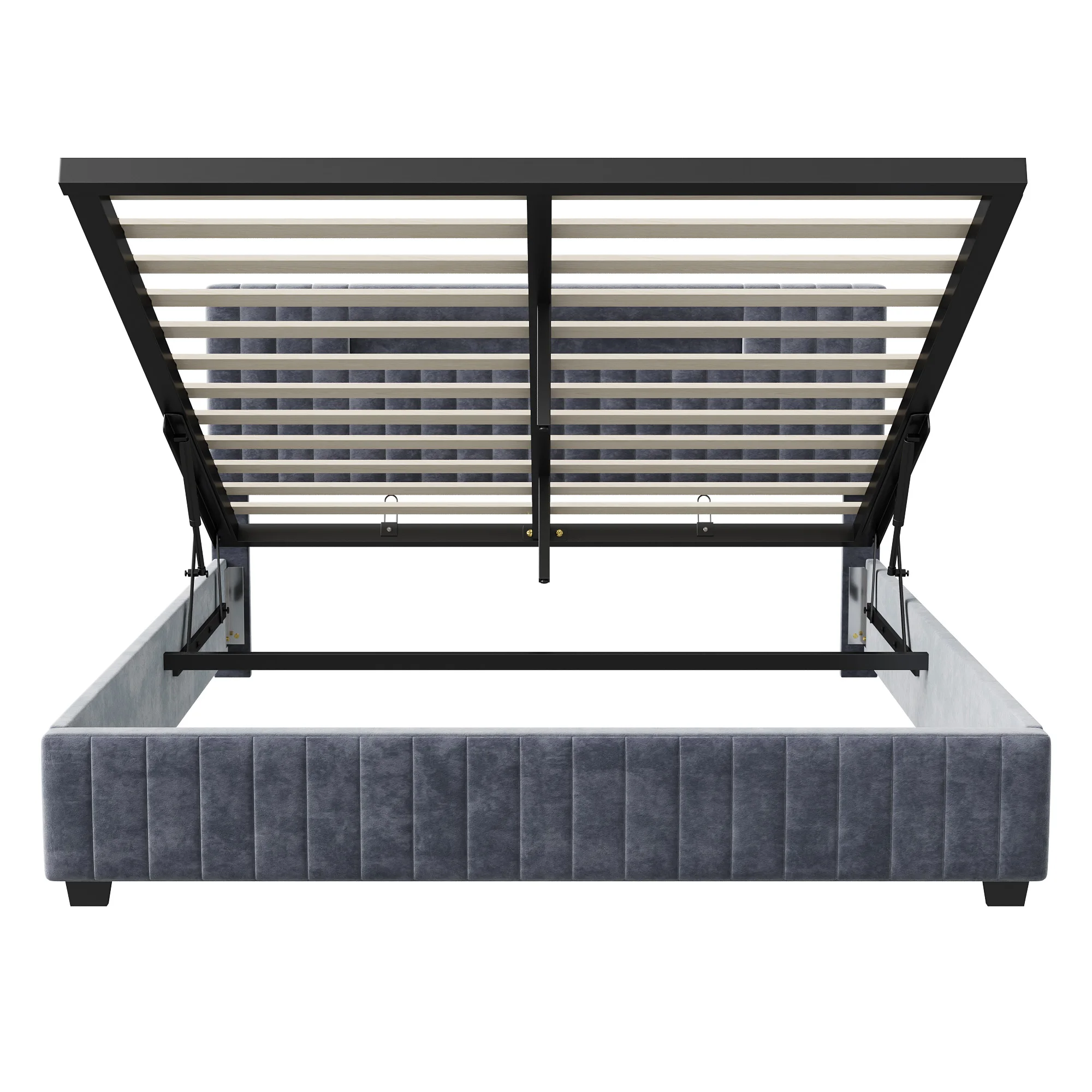 Comanlai Bett mit Stauraum und LED-Beleuchtung, grau, Samtbezug, Doppelbettgestell 160x200 140x200 cm – Detail 5