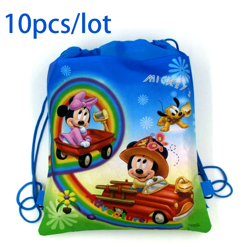 

Disney Mickey Mouse Theme Non-woven Fabrics Mochila Decorations Drawstring Gifts Bags Happy Birthday Party Baby Shower 10pcs/lot