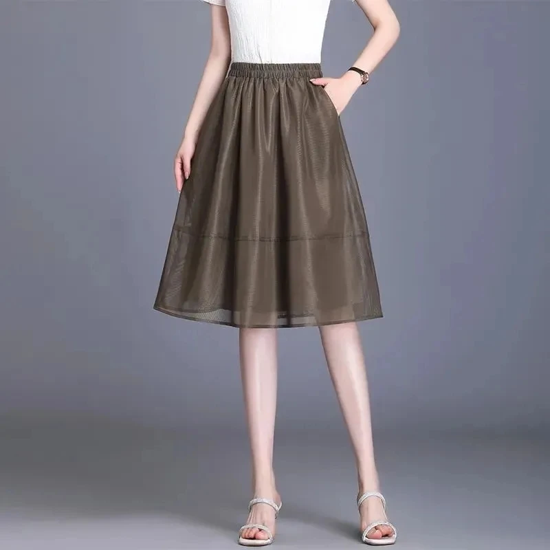 

Organza Short Skirts Female Summer High Waist All-Match Gauze Loose Skirt Clothes For Women Vintage Fashion Solid Elegant Skirt