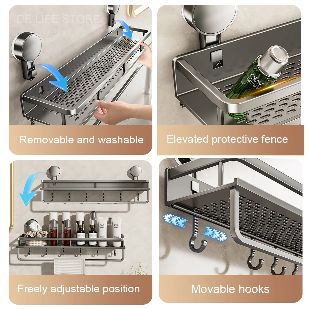 30/40/50CM Bathroom Shelf With Suction Cup Shower Organizer Without Drilling Shampoo Rack Toilet Shelf Bathroom Accessories 4