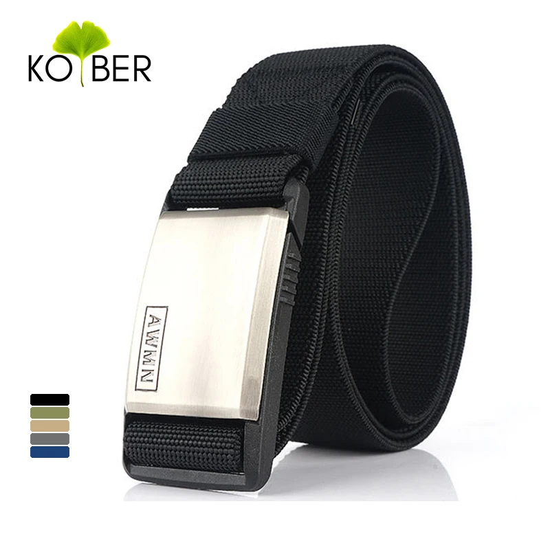 Magnetic Elastic Belt for Men Quick Release Silver Buckle Casual belt Male Adjustable Stretch Waistband Hiking Girdle KOLBER waist belt mens belt nylon belt tactical belt