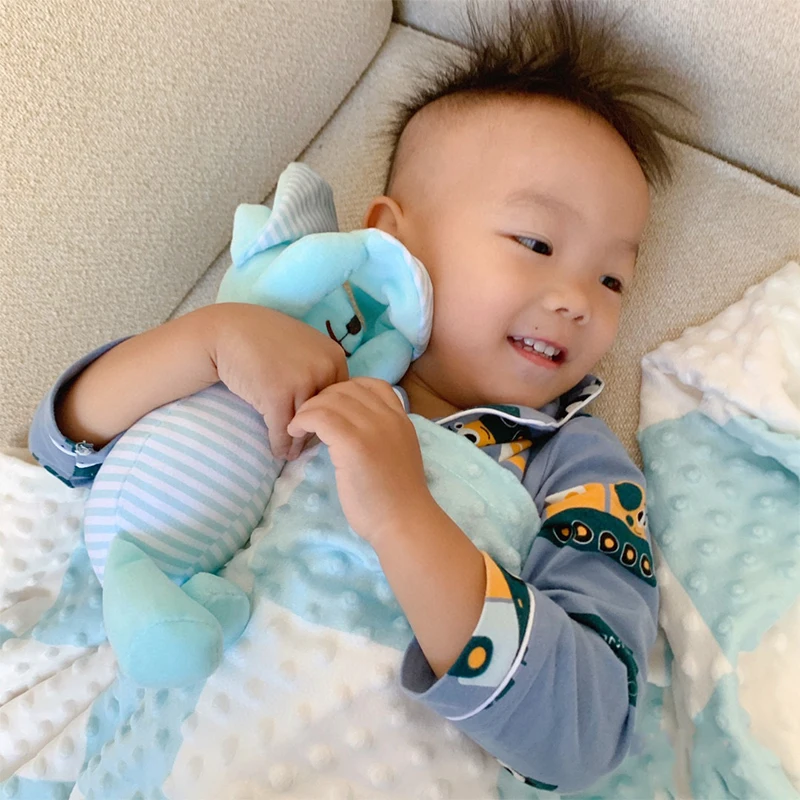 Minky Dot 부드러운  담요, 장난감 포함, 더블 레이어 따뜻한 봉제 이불,  유모차 커버