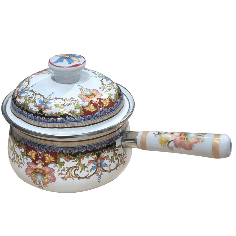 &Phi;16/18cm Enamel single handle milk pot Thickened bottom soup pot induction cooker pots student instant noodle
